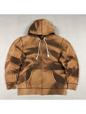 Brown Sun Faded Distressed Full Zip Hoodie Mens M Heavyweight Vintage